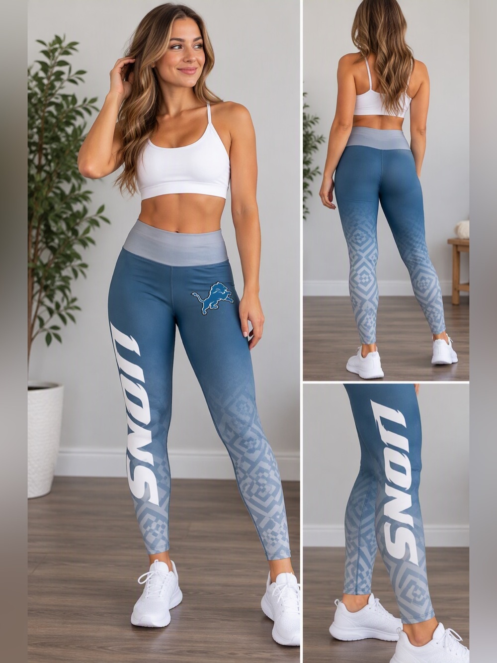 NFL Blue Gradient Lions Leggings with White Side Script